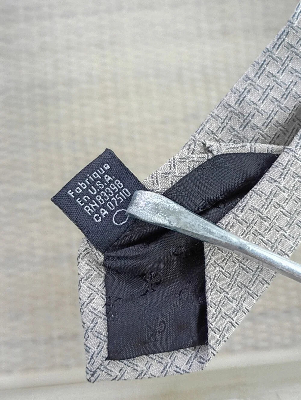 Calvin Klein Tie Gray Necktie Geometric Silk Wool Polyester Made In USA 55